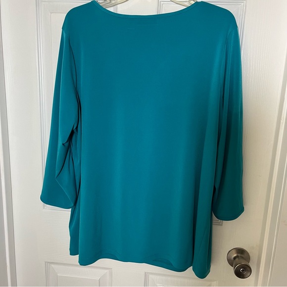 Susan Graver Plus Turquoise V-Neck Blouse with Ring Detail - Picture 2 of 6